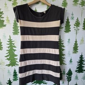 J. Crew Grey and Cream Striped Cotton Dress